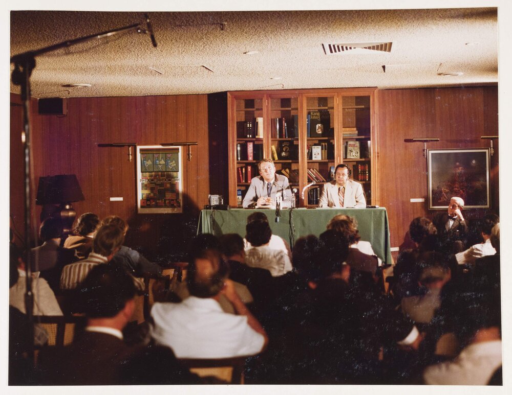 Malcolm Fraser and Commonwealth Secretary General Shridath Ramphal at the Commonwealth Heads of Government Regional Meeting in Sydney.