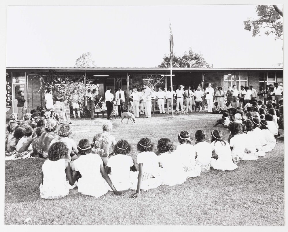[Malcolm Fraser at a ceremony at an unidentified Aboriginal organisation during a visit to the Northern Territory]