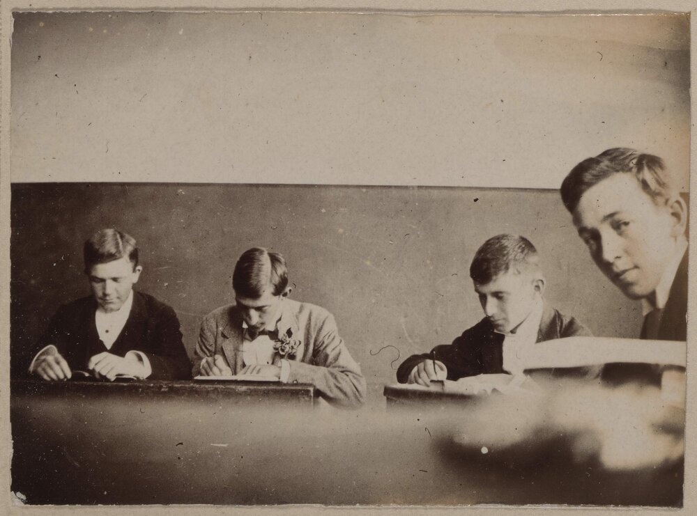 [School boys at study