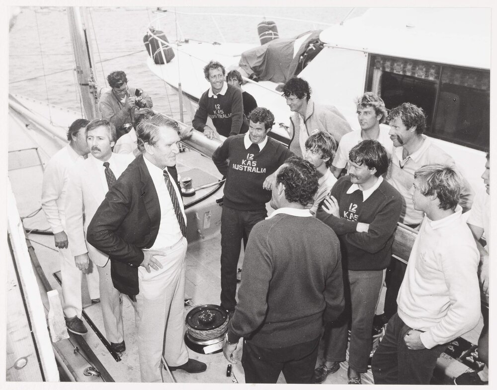 [Malcolm Fraser with the Australian team for the America's Cup]