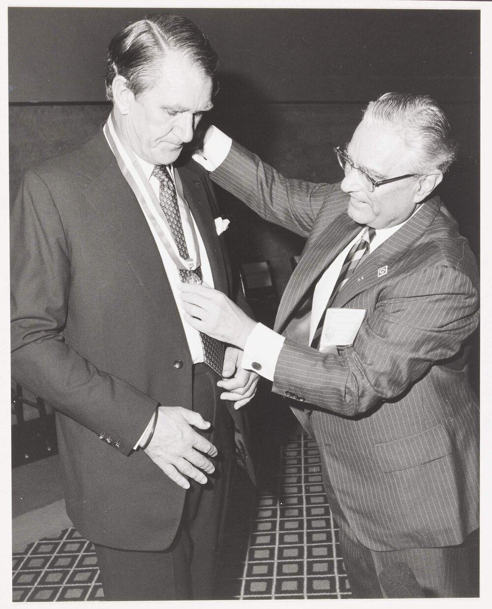 [Malcolm Fraser receiving the B'nai B'rith medal from Jack Spitzer, International President of B'nai B'rith International]