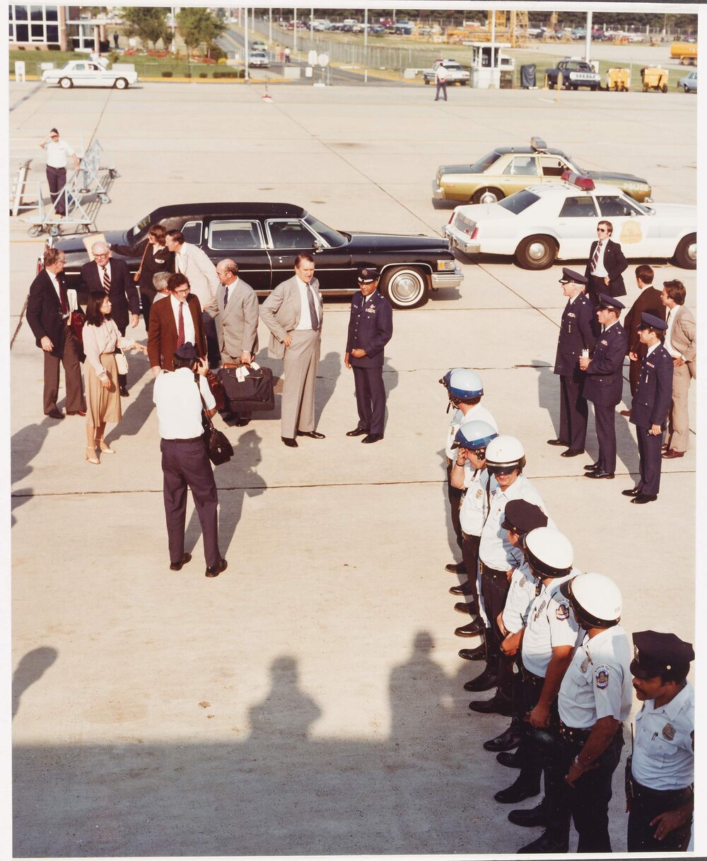 [Malcolm Fraser arriving in New Delhi, India, for the Commonwealth Heads of Government Regional Meeting]