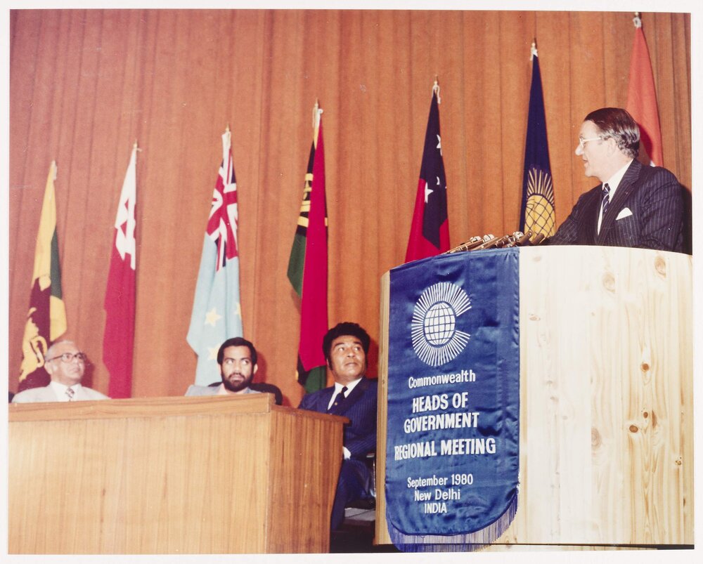 [Malcolm Fraser speaking at the Commonwealth Heads of Government Regional Meeting]
