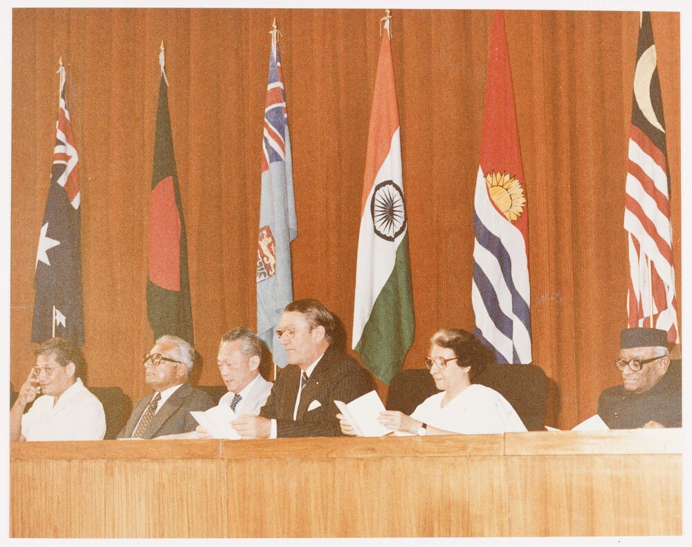 [Malcolm Fraser, Indira Gandhi and others at the Commonwealth Heads of Government Regional Meeting]