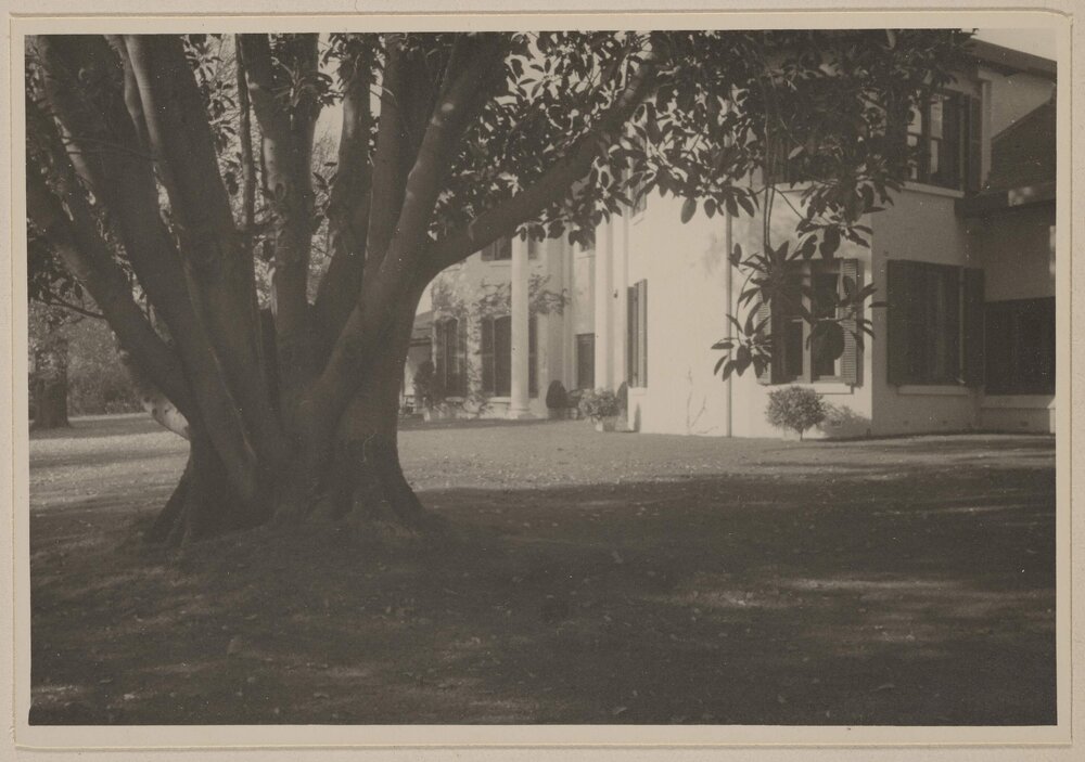 [External view of Miegunyah showing the two columns stretching from terrace to roof] 