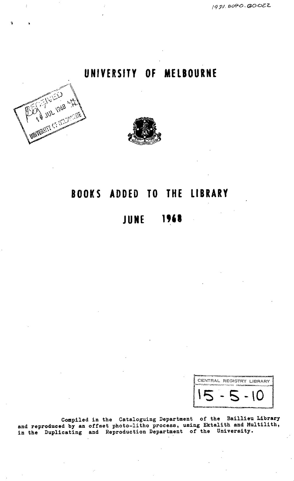 Books  added to the Library June 1968