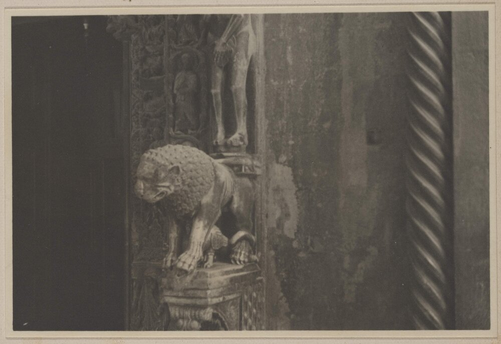 [Lion statue at the entrance to the Cathedral of Saint Lawrence, Split, Croatia]