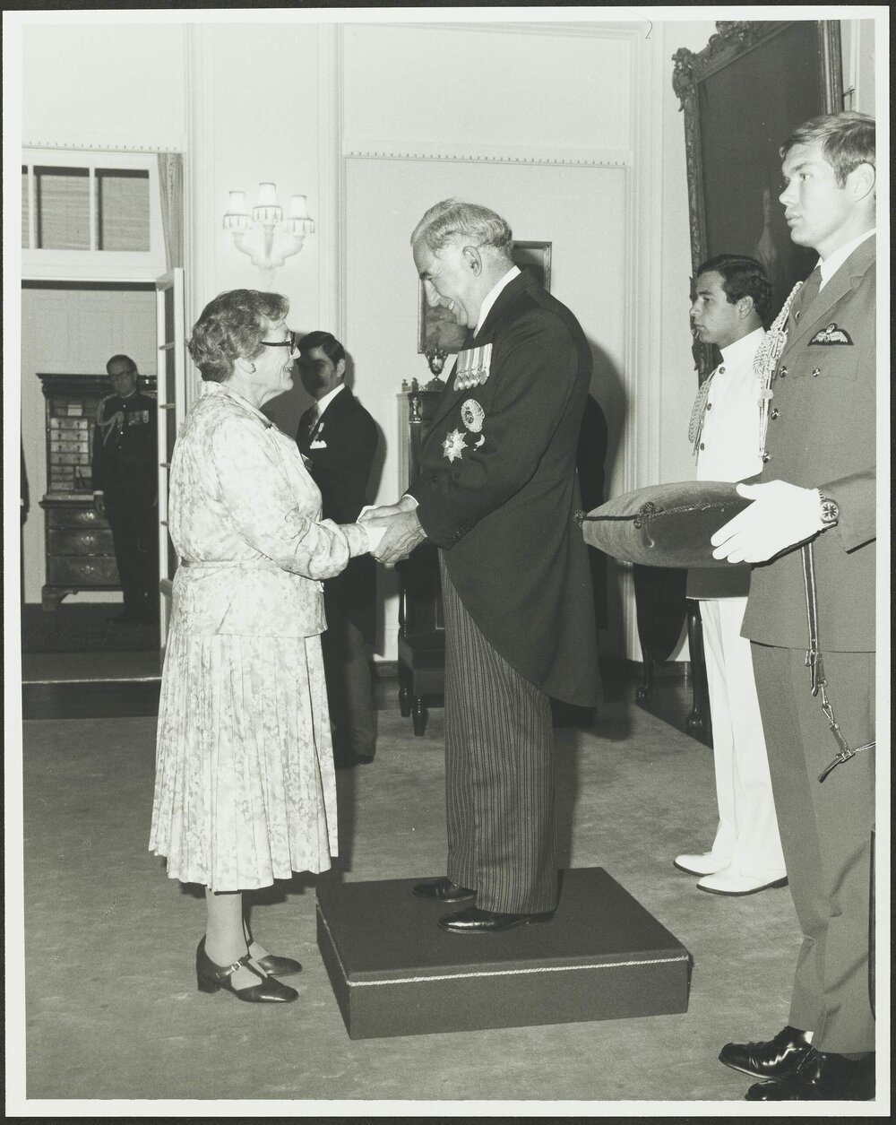 [Photograph: Margaret Blackwood at investiture DBE (?) with Governor-General Sir Zelman Cowen]