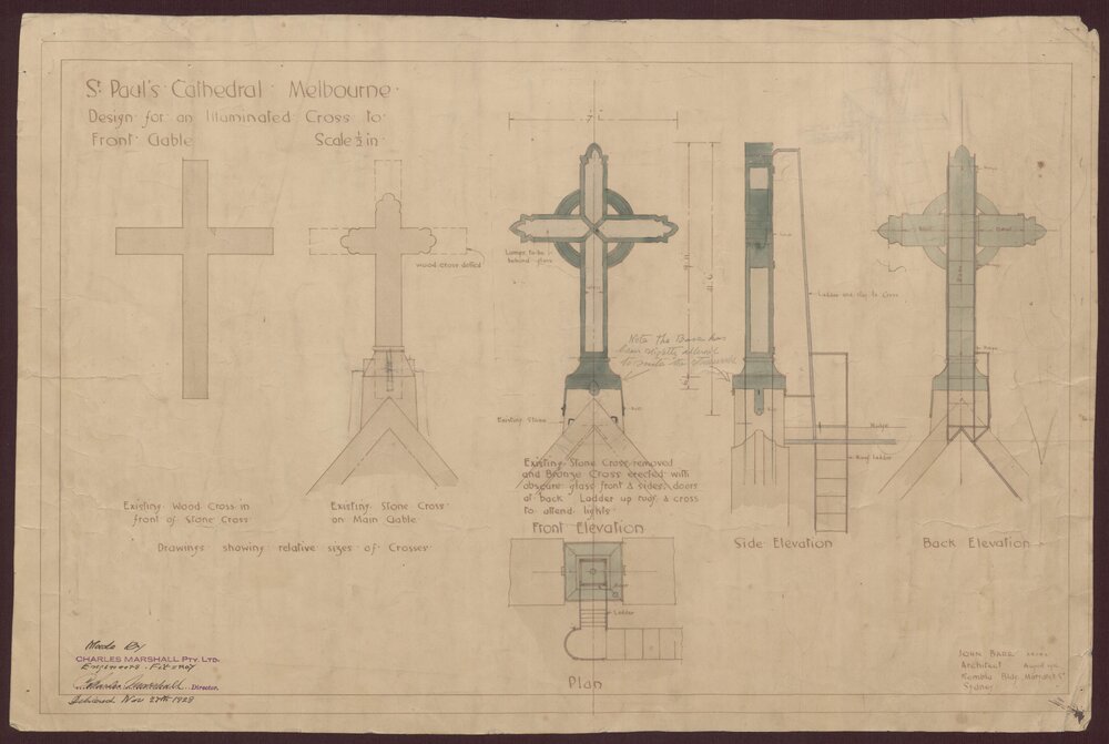 St. Paul's Cathedral Melbourne: Design for Illuminated Cross to Front Gable.