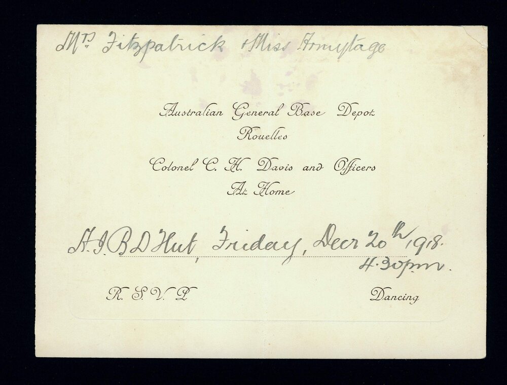 Australian General Base Dept invitation card