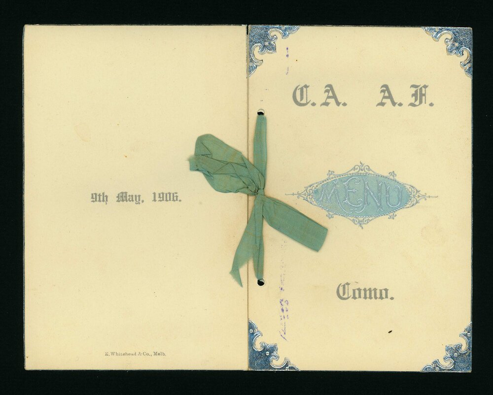 Menu card for wedding of Constance Armytage