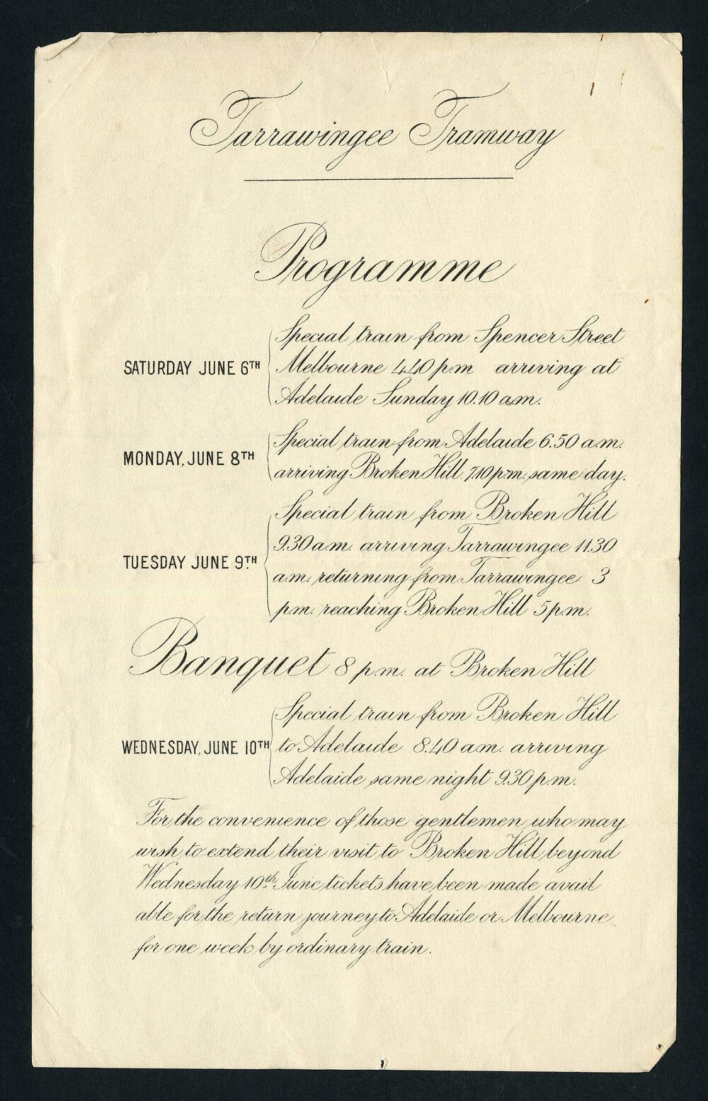 Tarrawingee Tramway  Opening Programme