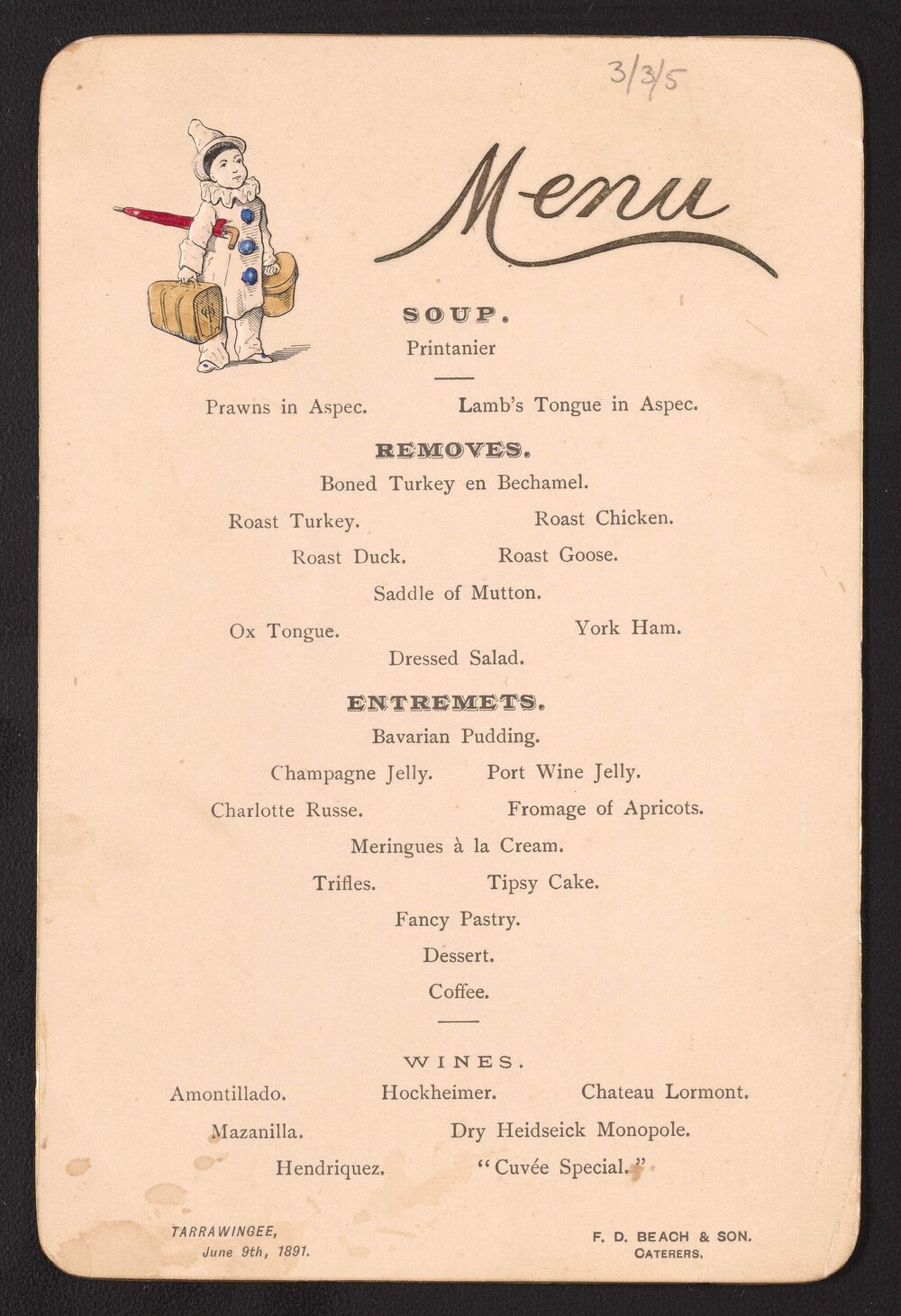 Tarrawingee Banquet Menu
