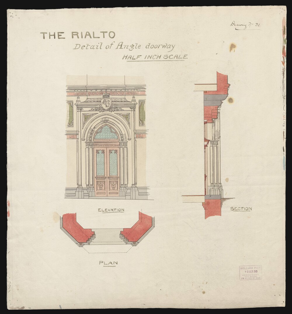 The Rialto - detail of angle doorway