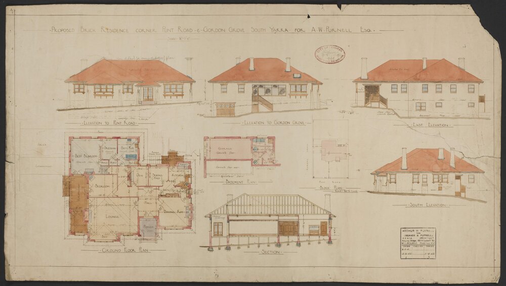 Proposed Brick Residence Corner Punt Road and Gordon Grove South Yarra for AW Purnell Esq