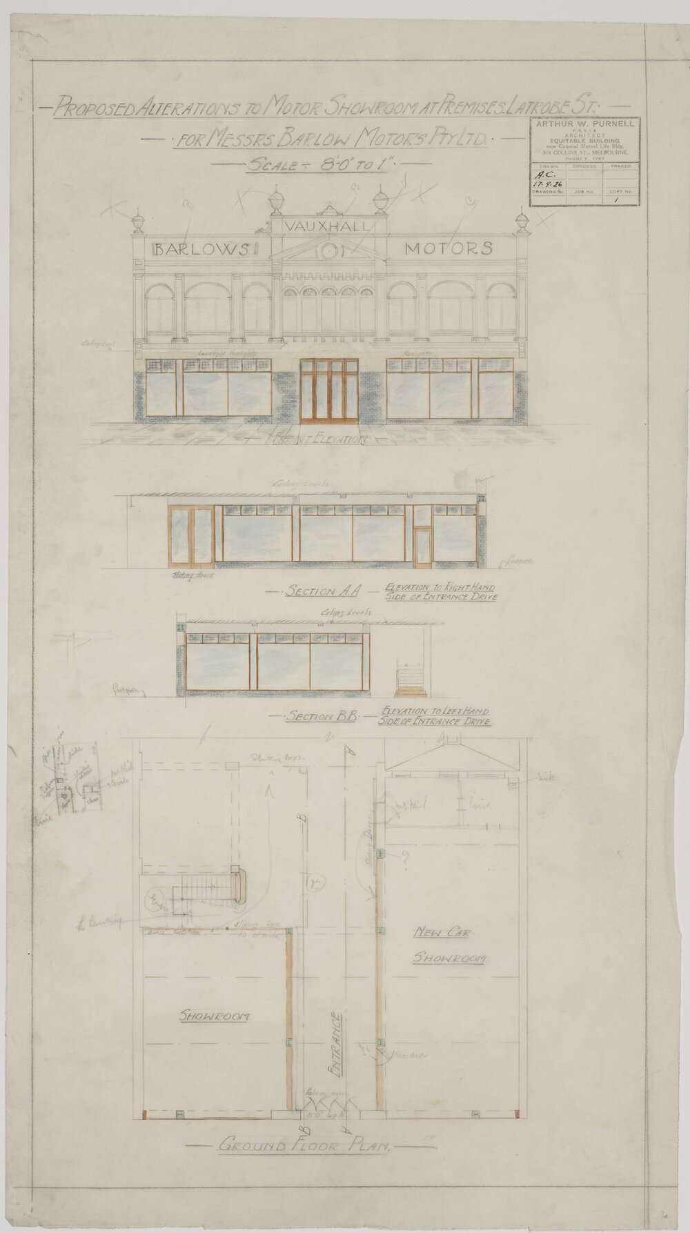 Proposed Alterations to Motor Showroom at premises Latrobe St for Messrs Barlow Motors Pty Ltd