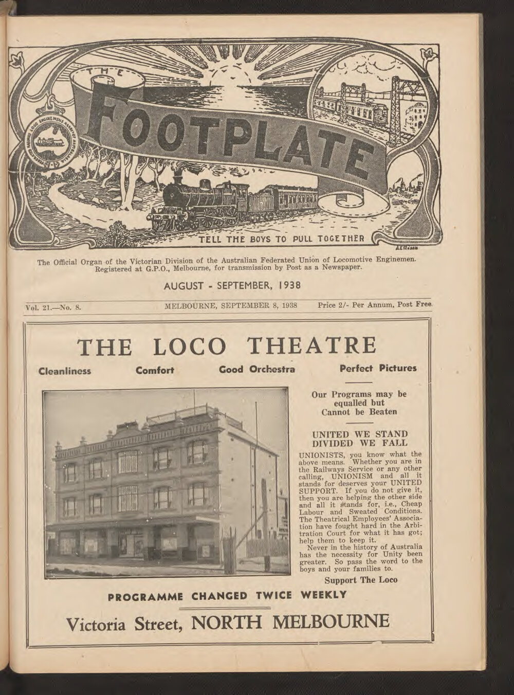 The Footplate: vol. 21, no. 8 (August-September, 1938)