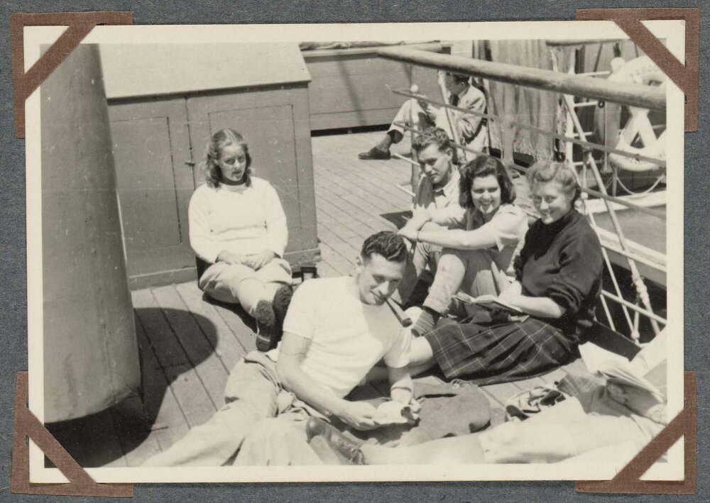 2nd Class Deck Taroona, Leslie Kerr, Fred Katz,, Jim Lane, Nan Ferguson and me