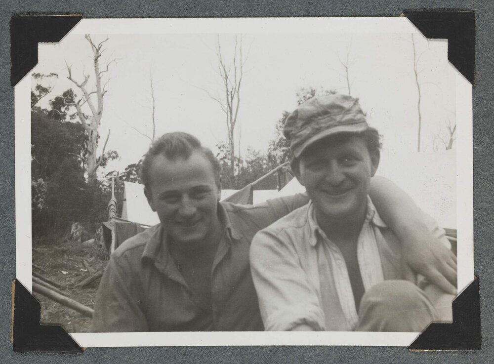 [Ernie Bond's homestead 2 people in the foreground unknown]