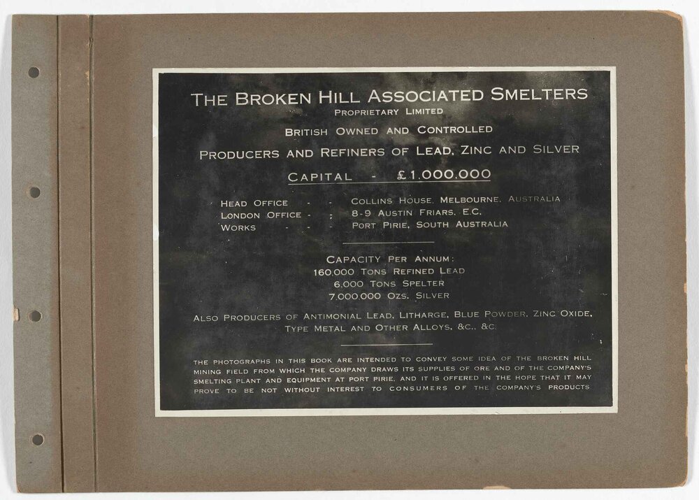 Broken Hill Associated Smelters Proprietary Ltd. Introductory page