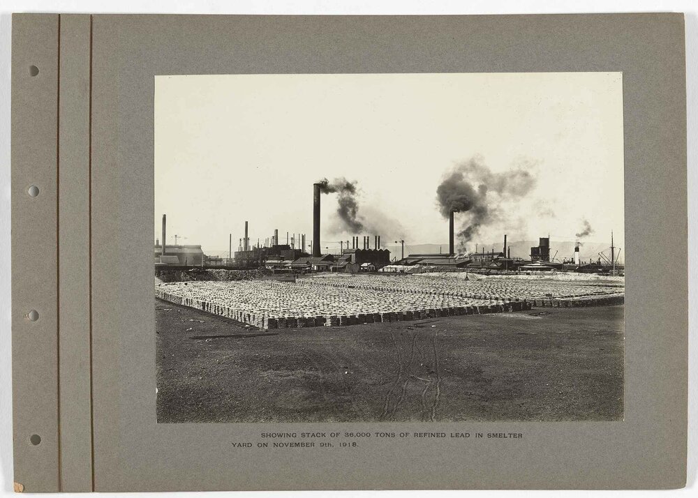 Refined lead in smelter yard