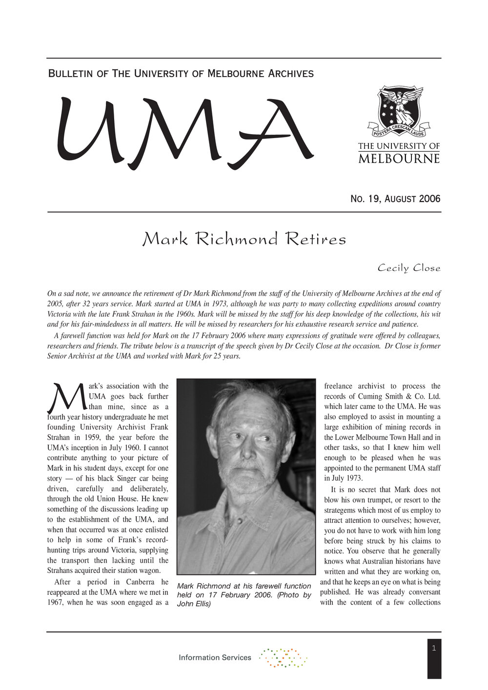 UMA Bulletin : News from the University of Melbourne Archives : Issue 19