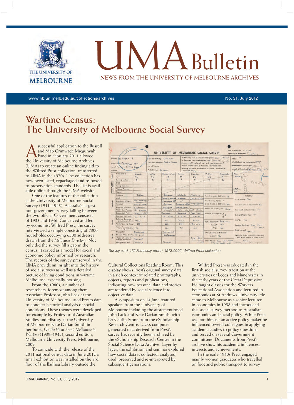 UMA Bulletin : News from the University of Melbourne Archives : Issue 31