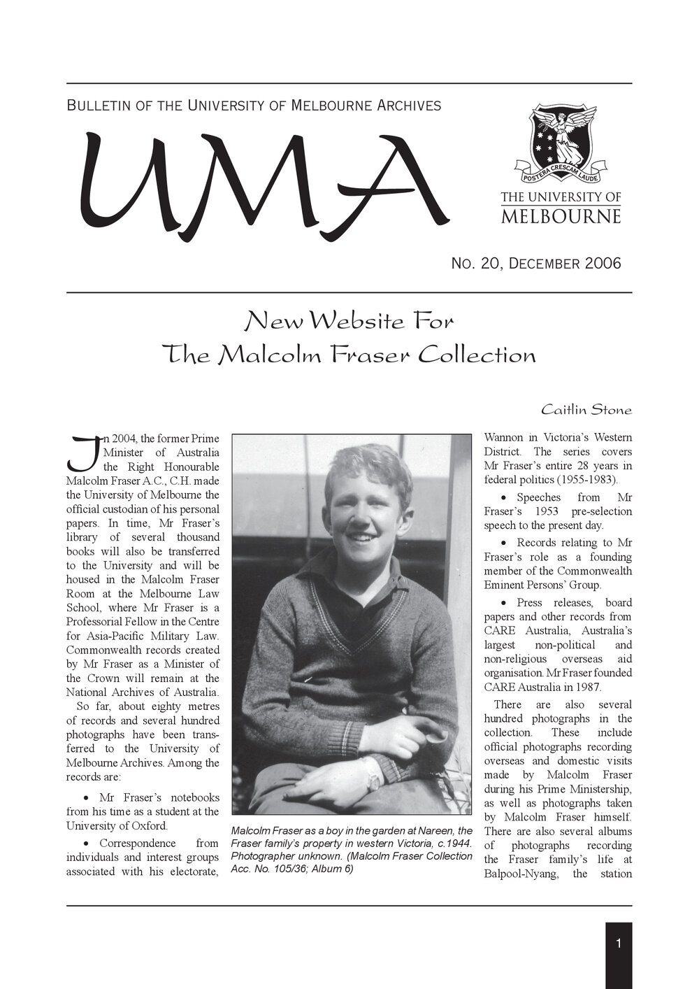 UMA Bulletin : News from the University of Melbourne Archives : Issue 20