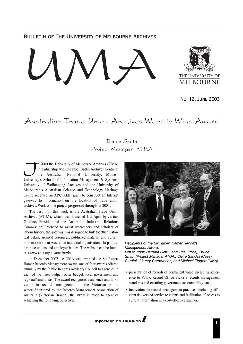 UMA Bulletin : News from the University of Melbourne Archives : Issue 12