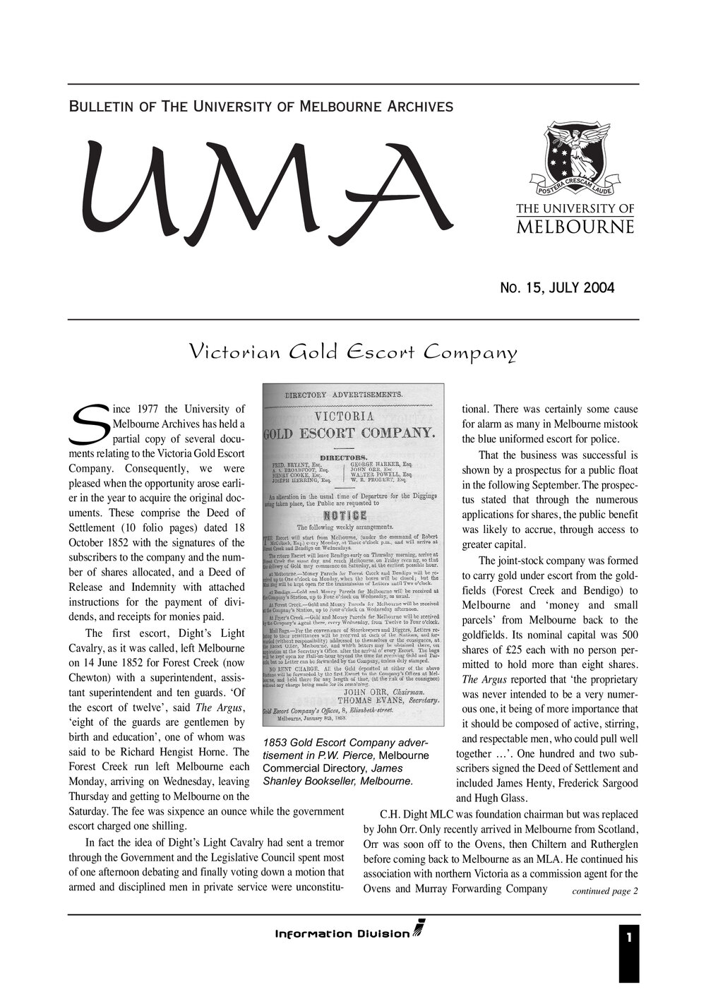 UMA Bulletin : News from the University of Melbourne Archives : Issue 15