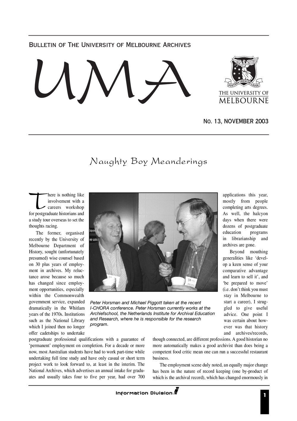 UMA Bulletin : News from the University of Melbourne Archives : Issue 13