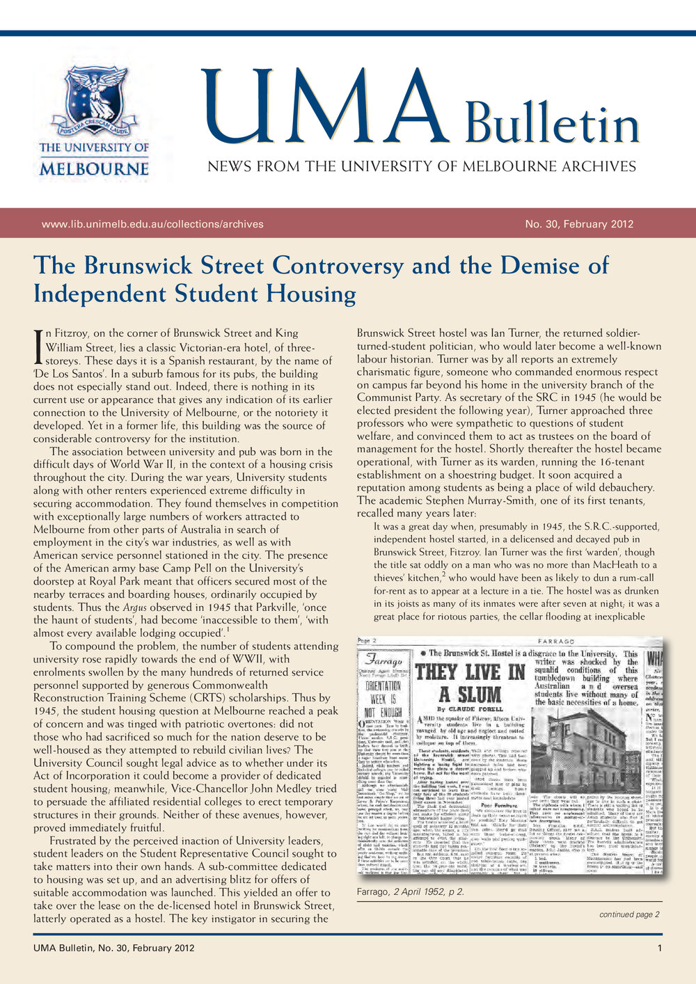 UMA Bulletin : News from the University of Melbourne Archives : Issue 30