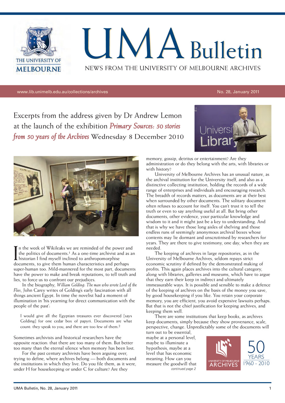 UMA Bulletin : News from the University of Melbourne Archives : Issue 28