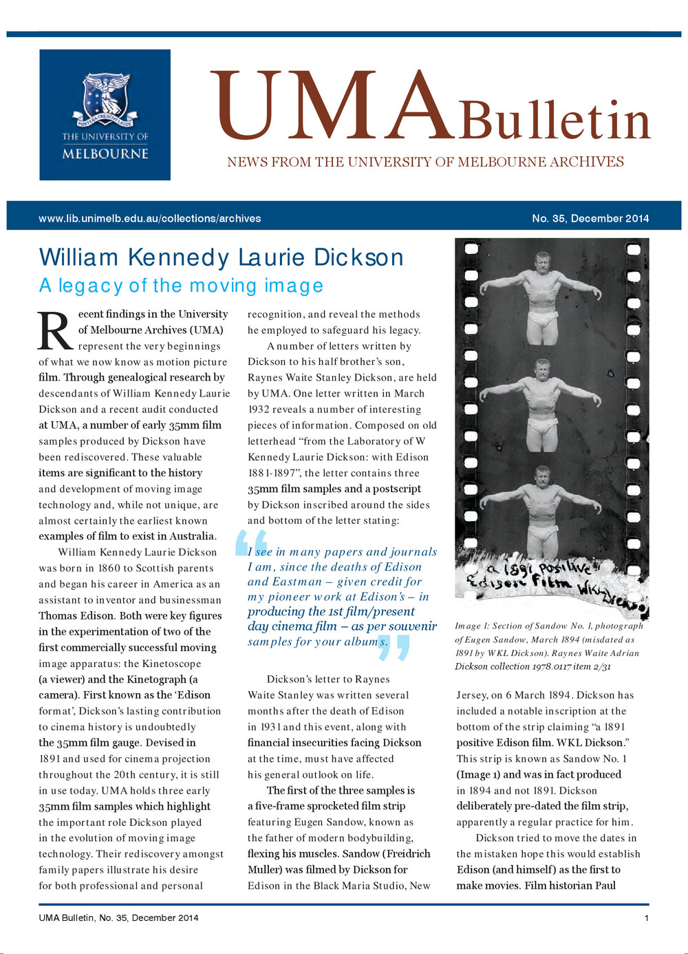 UMA Bulletin : News from the University of Melbourne Archives : Issue 35