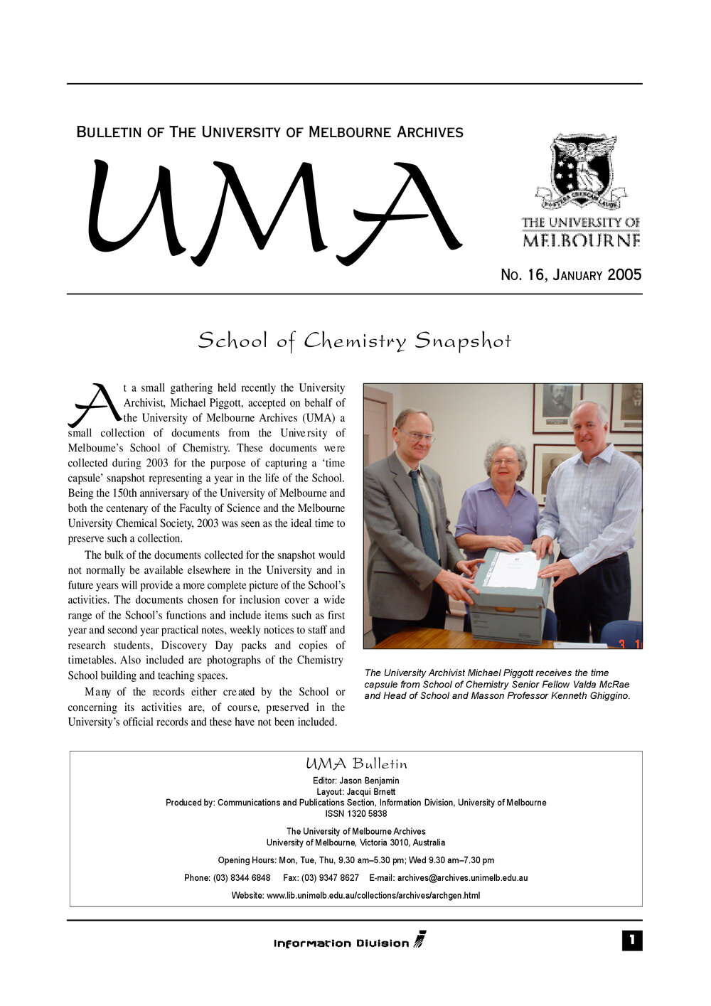 UMA Bulletin : News from the University of Melbourne Archives : Issue 16