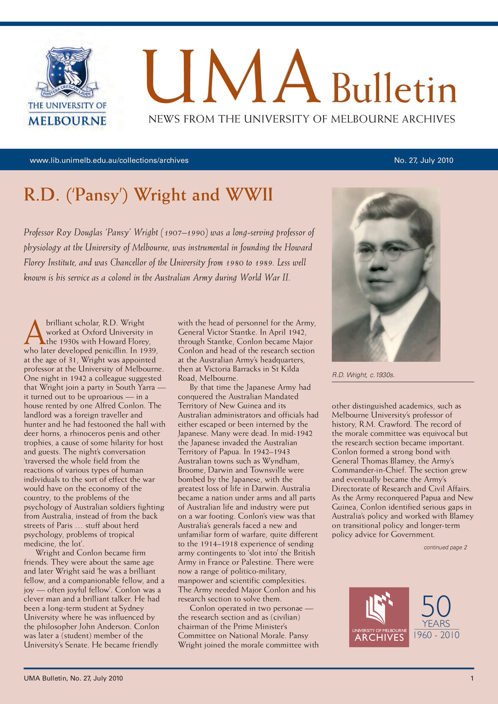UMA Bulletin : News from the University of Melbourne Archives : Issue 27