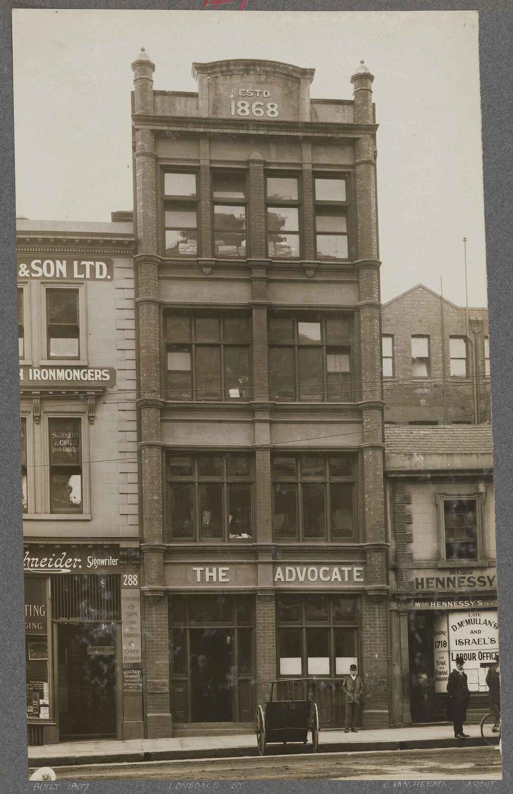 [Building occupied as the office of] The Advocate, Londsdale Street