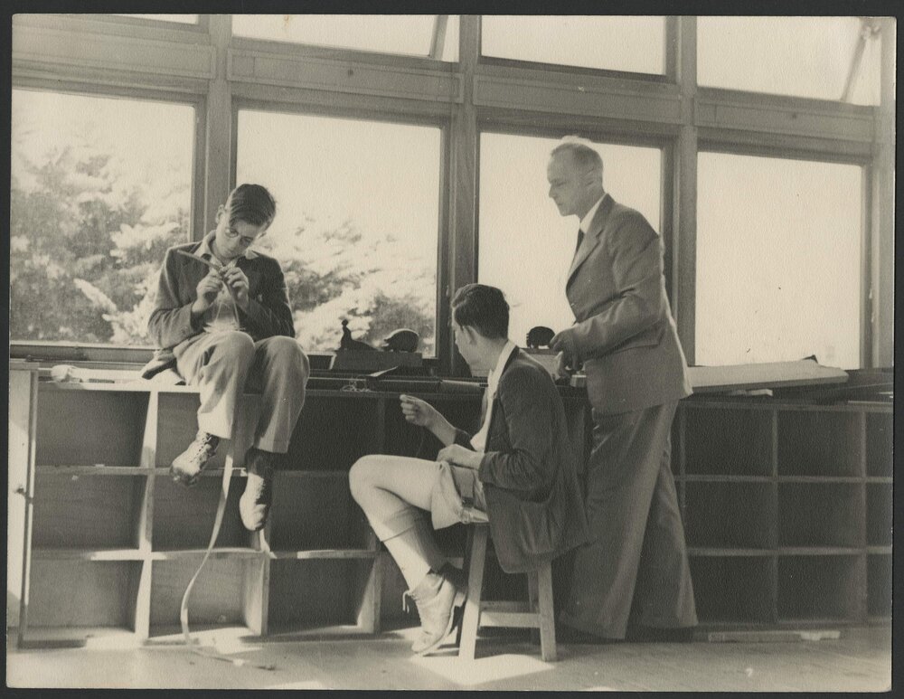 Ludwig Hirschfeld-Mack and two students, Art School, Geelong Grammar School