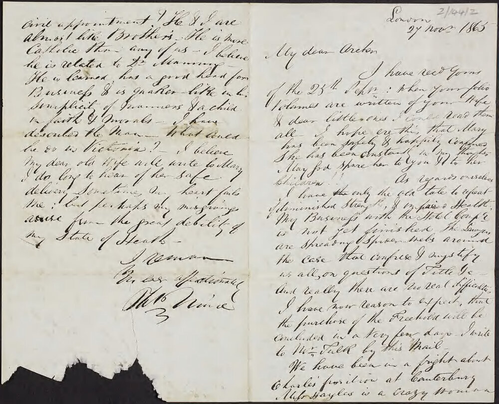 NIND, Philip (Mrs Archer's brother), London.