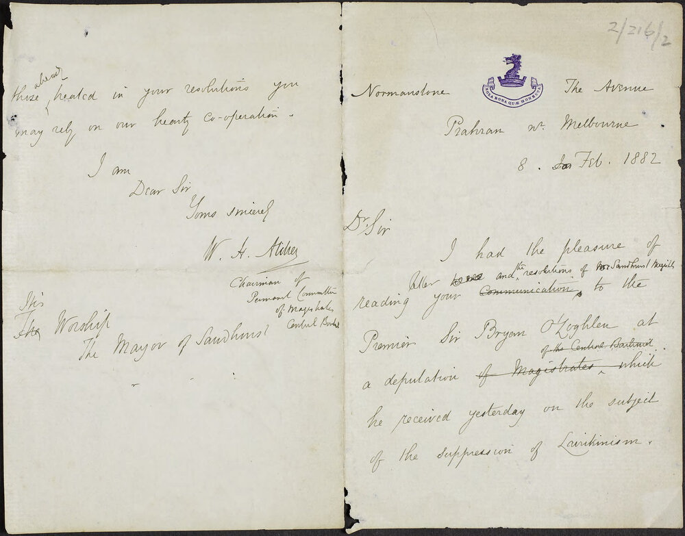 William Henry Archer to Mayor of Sandhurst.