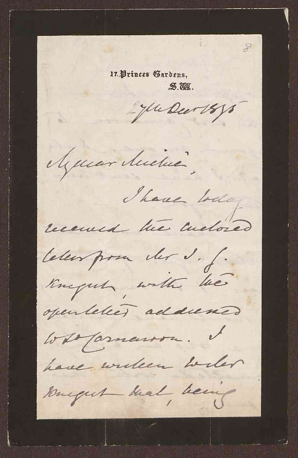 Letter from Hugh C.E. Childers, 17 Princes Gardens, London