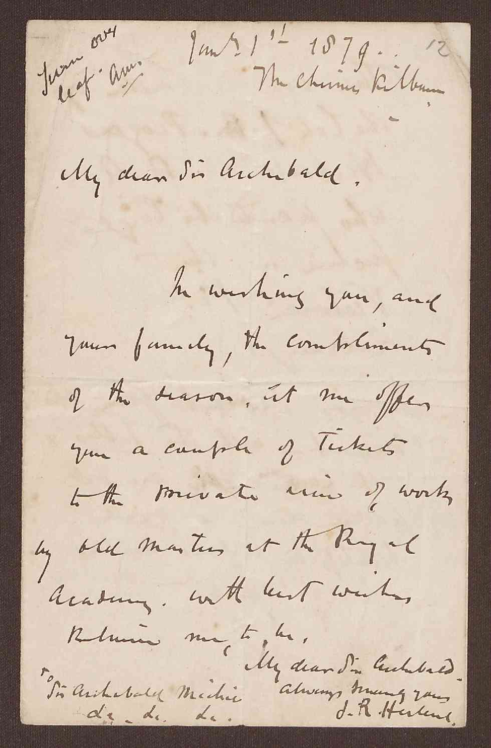 Letter from J.R. Herbert, The Chimes, Kilburn (England)