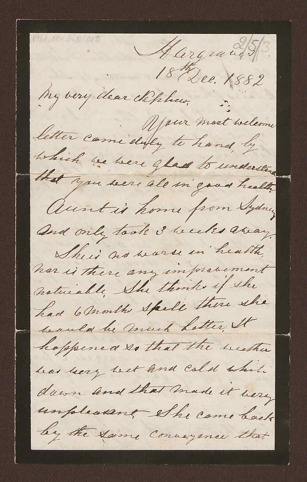 Written from Hargreaves to Jim