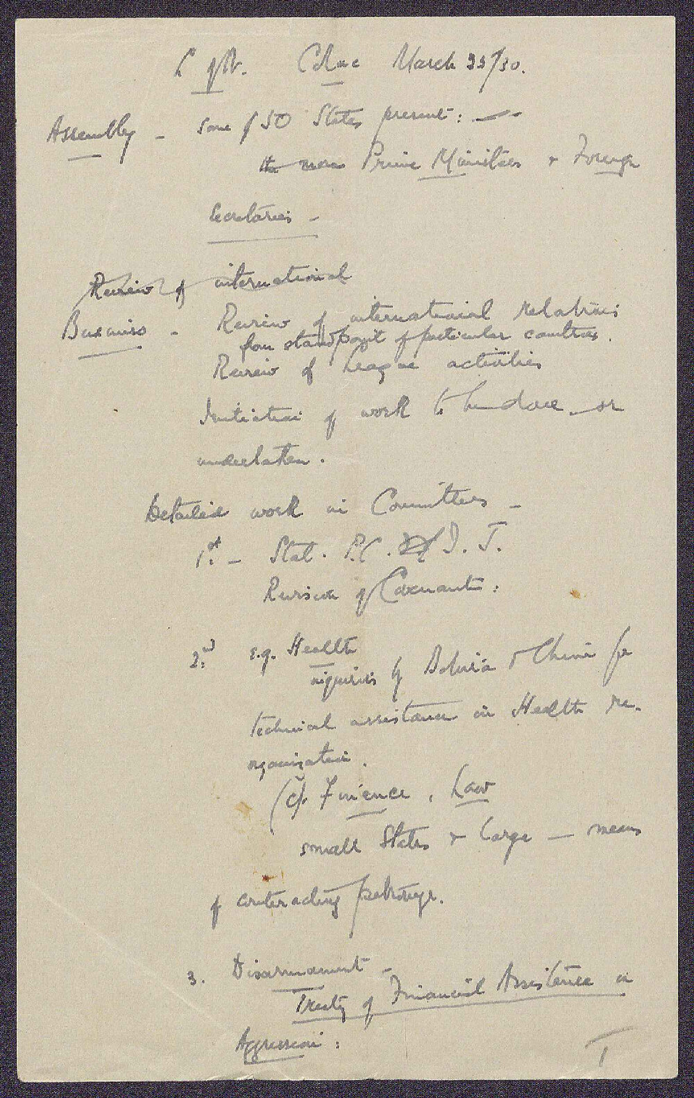 Bundle of notes on the League of Nations - general