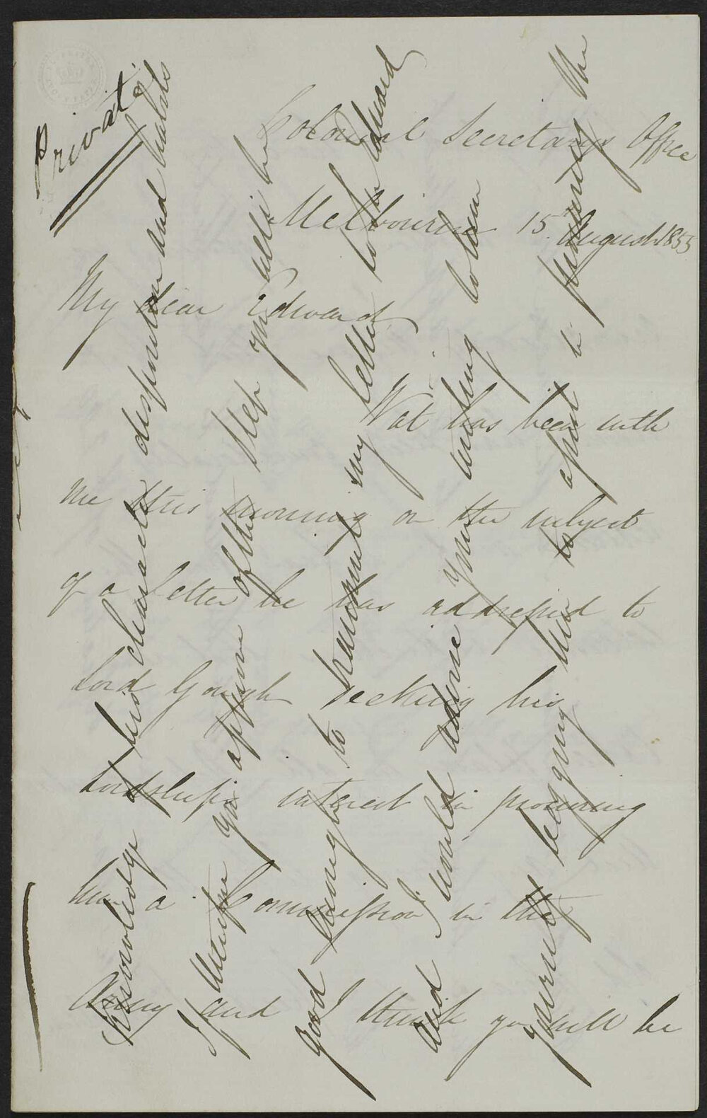 John Blaheney, Colonial Secretary&rsquo;s Office, Melbourne, letters to Major Edward butler, Bally Adams, Athy, Ireland.