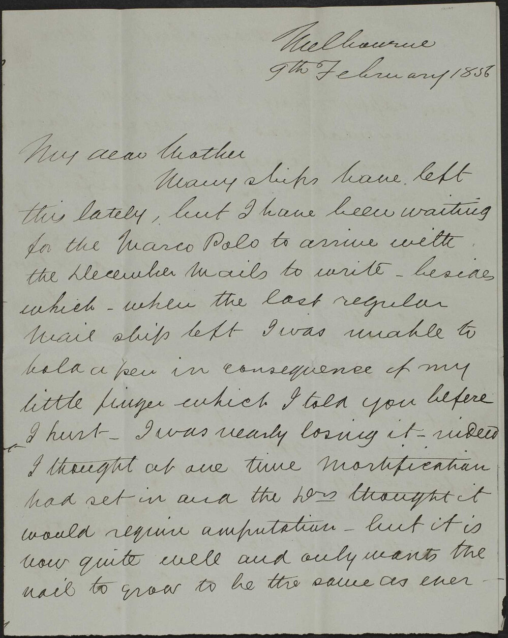Walter Butler to his mother, from Melbourne.
