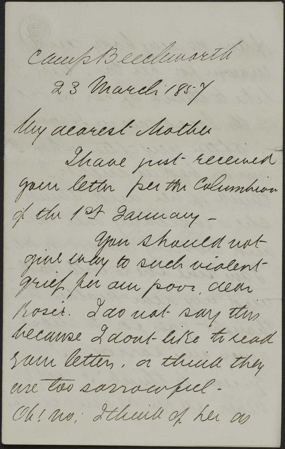 Walter Butler to his mother, from Camp Beechworth.