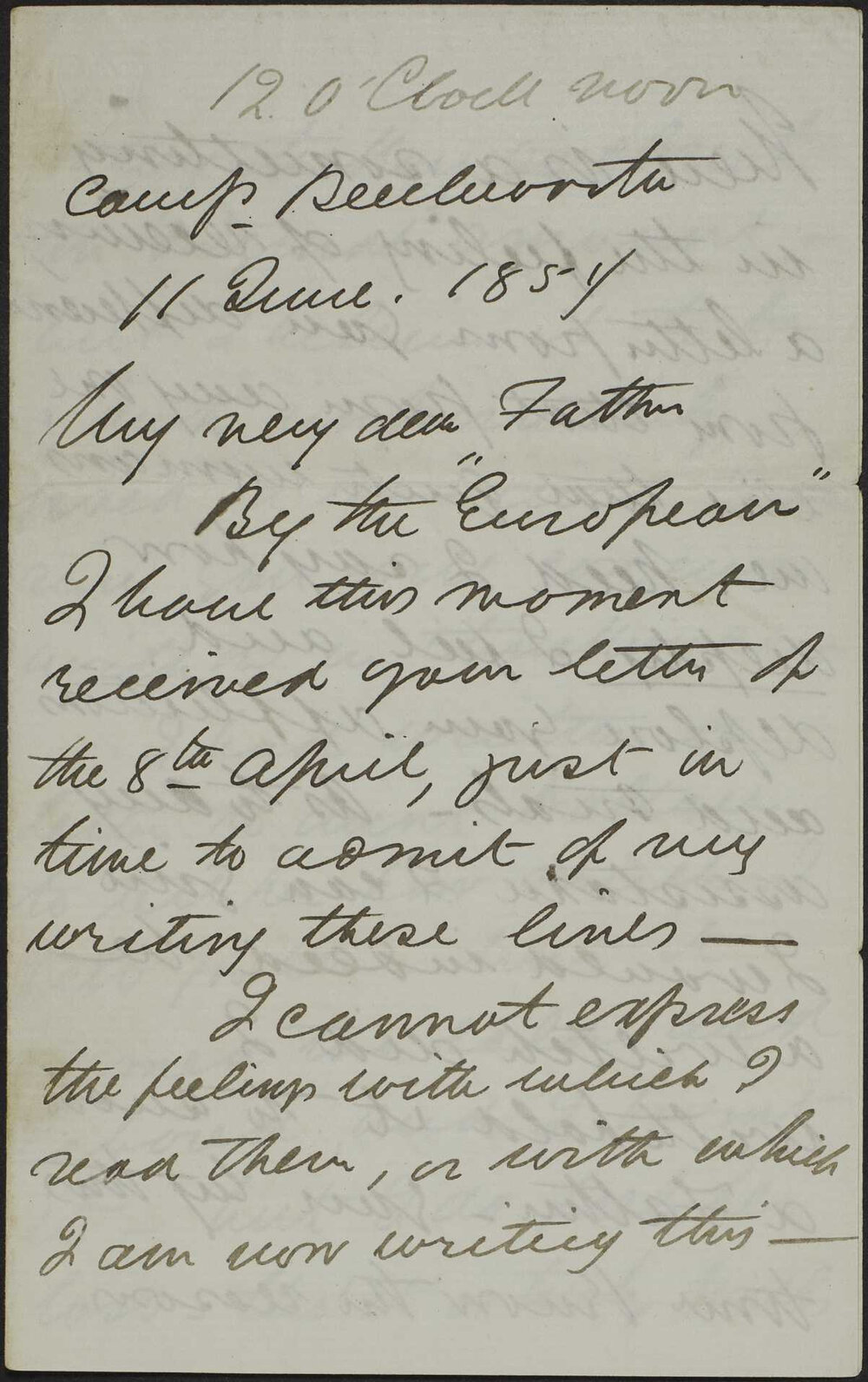 Walter Butler to his mother, from Camp Beechworth.