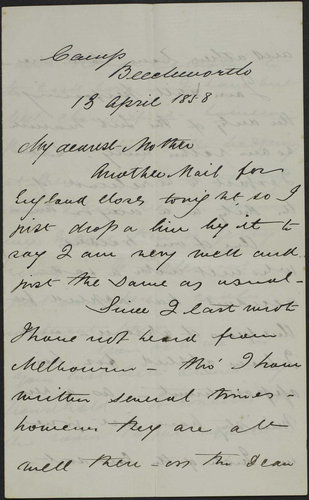 Walter Butler to his mother, from Camp Beechworth.