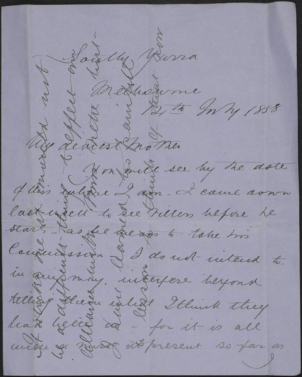 Walter Butler to his mother, from South Yarra, Melbourne.